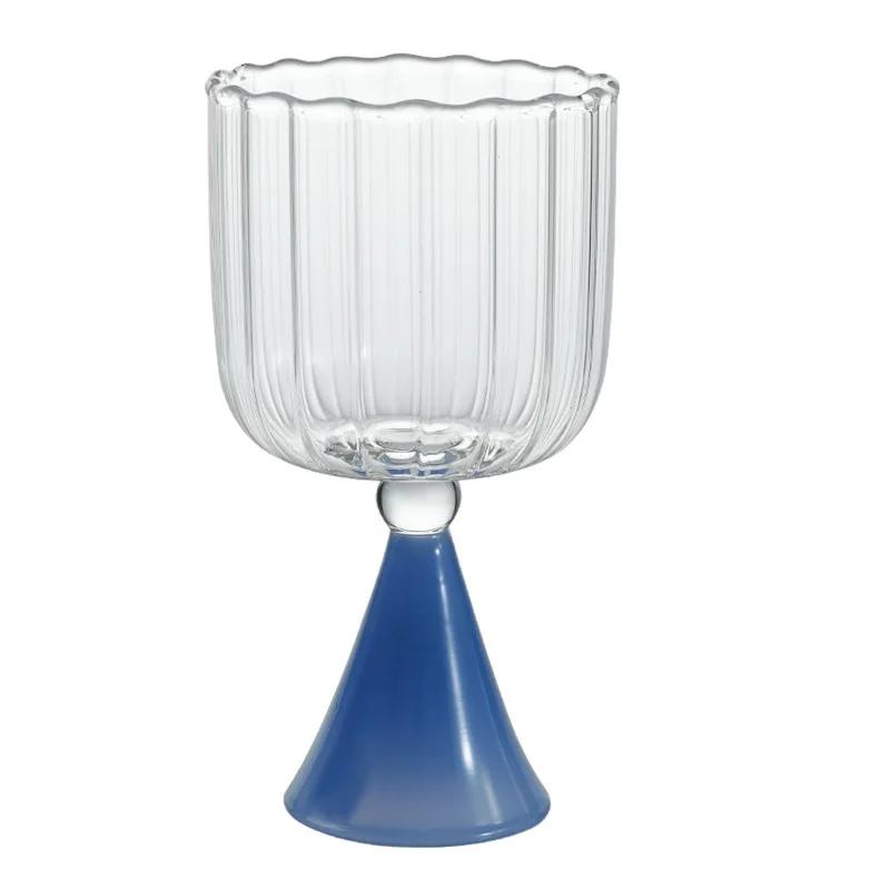 Small Ins Champagne Cup High Beauty Household Red Wine Cup Heat Resistant Vertical Textured Glass Mug Dessert Juice Goblet