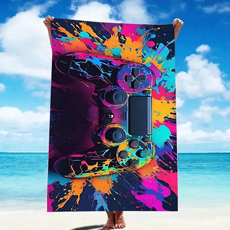 

Colorful Gaming Controller Beach Towel Patterned Sunscreen And Windproof Suitable For Swimming Pool Camping Travel Blanket W40*H60(CM)