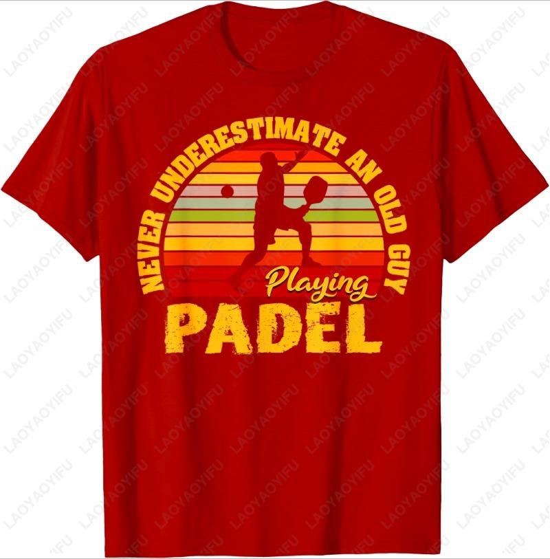 Never Underestimate An Old Guy Playing Padel Tennis Tee Funny Player Silhouette Graphic Sports Lover Gift Unisex Cotton Shirt