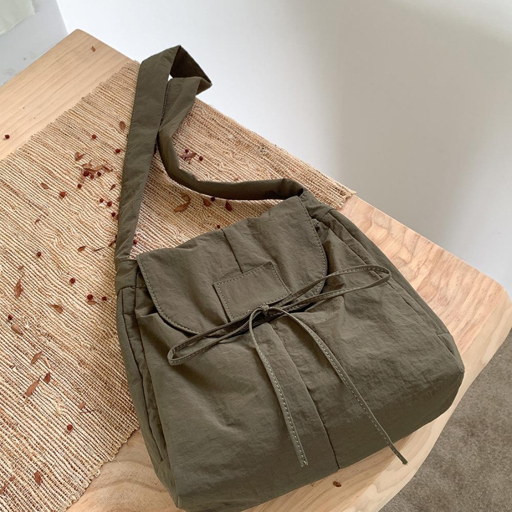 

Large Capacity Flap Nylon Bow Crossbody Bag Messenger Bag Shoulder Bag Light Soft Nylon Bag Girls зелёный