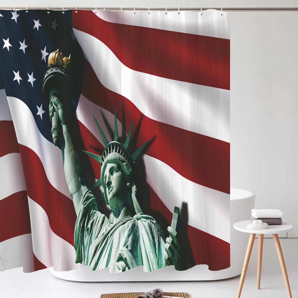 Tenda da Doccia Stampata con Bandiera Stile Americano Tende da Bagno Poliestere Impermeabile Tenda da Bagno con Ganci Grande formato Tessuto da Parete