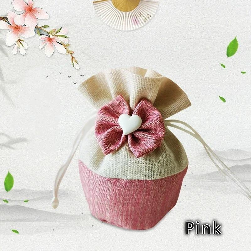 10pcs Christmas Gift Bag Round Bottom Bundle Pocket Polyester Drawstring Candy Bag Handmade Canvas Bag