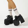 Gdgydh Womens Chunky Heeled Pumps Lace Up Elegant Oxford Platform Pumps For Women Height Increase Design Party Cosplay Shoes