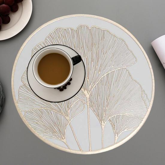 Round Heat Resistant Placemat Ginkgo Design Protection Gold Silver Table Leaf Mat Anti-Scalding Insulated