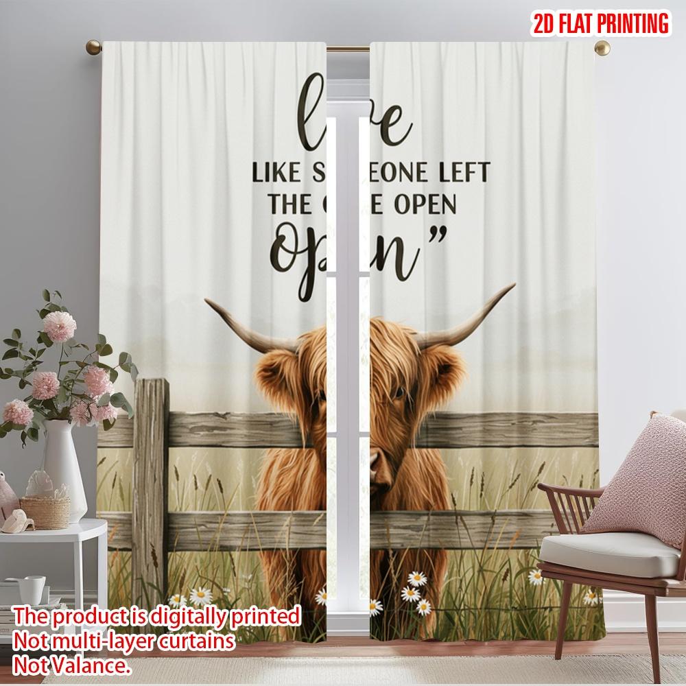 

2pcs 2D flat printing Drapes Highland Cow Fence Open Polyester Fabric Without Electricity Festive Wall Decor Use for Booths 52.50×116.00 CM 2pcs