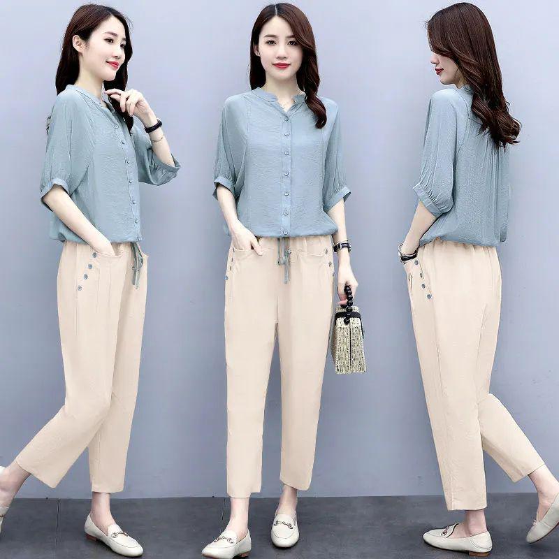 Women's 2024 Summer Korean-Style Linen Suit: Fashionable Loose Slimming Two-Piece Set