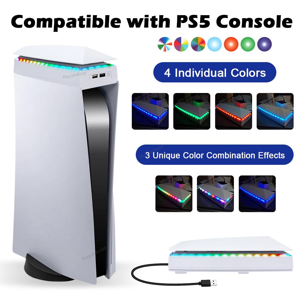 White Upper Cooling Fan Base Game Cooler Stand Bracket with RGB Atmosphere Colorful Lighting LED for PS5 Console with Dust Cover