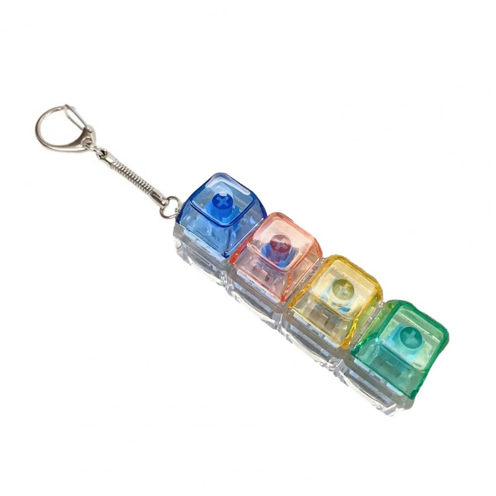 4-Keys Fidget Keyboard Toy Transparent Cap Keyboard Finger Clicker Keychain Decompression Button Sensory Toy