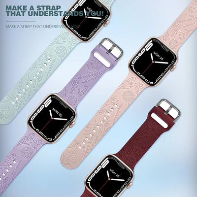 Engraved Flower Strap for Apple Watch Ultra Band 49mm 44 40mm 45mm 41mm 38 42mm Fashion Silicone Bracelet Iwatch Series 8 7 Se 6