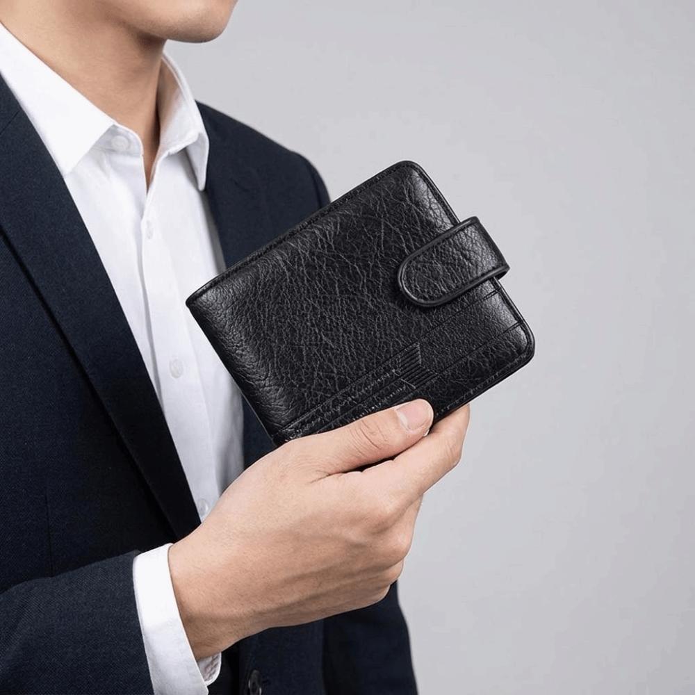 PU Leather Two Fold Wallets Urban Recreational Style Solid Color Male Wallet Multifunction ID Badge Holder Men's Short Wallet