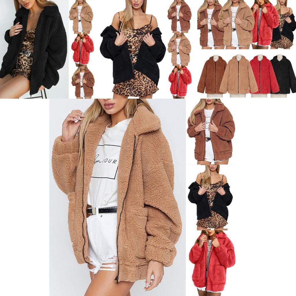 Luxuriöse Damen Dicke Warme Fleecejacke Mantel mit Weichem Flauschigem Kunstfell