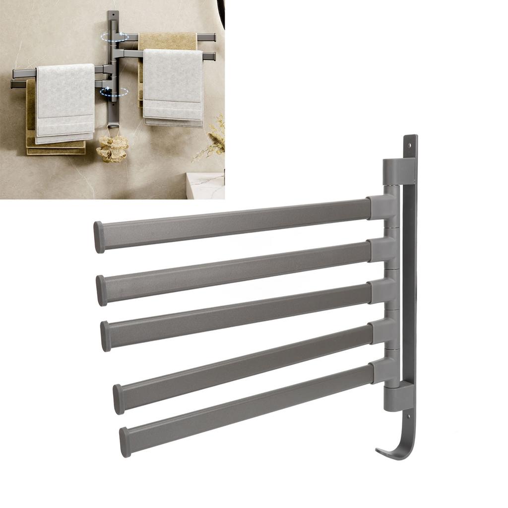 Towel Rack 5 Arm   Towel Bar Wall Mounted Punch   Bathroom Dual Use Storage Rack