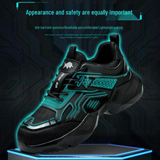 Men's Black High-Top Cowhide Steel Toe Cap Safety Shoes, Anti-Static, Anti-Smash, Anti-Puncture.