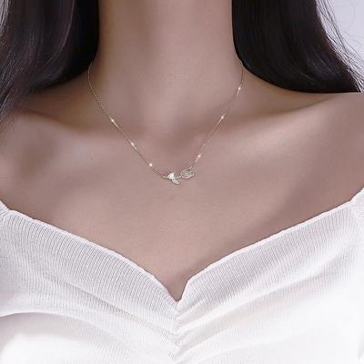 S999 Tulpe Reinsilber Halskette Sonderdesign Leichter Luxus Französischer Opal Schlüsselbeinkette Frühlingshalskette Damen
