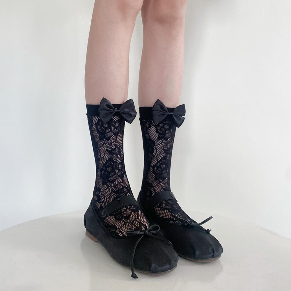 Ultra-thin Transparent Crystal Silk Socks Women Fashion Summer Harajuku Crew Socks Retro Flower Streetwear Elastic Long Socks
