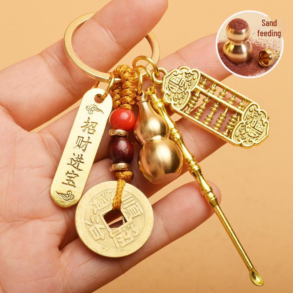 

Брелок-амулет: Монеты пяти императоров, тыква, счеты, башня Вэньчан, денежный мешок, Будда, совок для мусора, ложка для ушей, подвеска с изображением живописного места