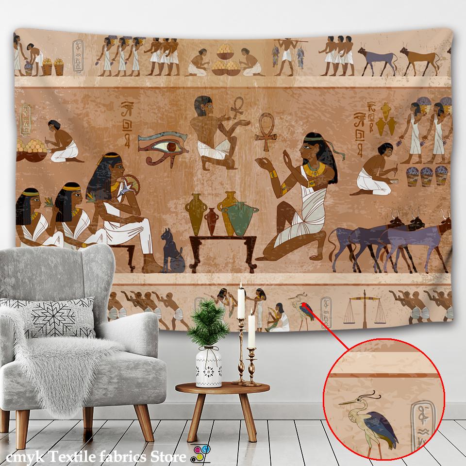 Golden Ancient Egypt Tapestry Wall Hanging Old Culture Printed Hippie Egyptian Tapestries Wall Cloth Home Decor Vintage Tapestry
