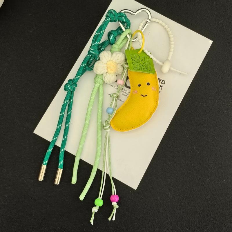 Süße Faux-Leder-Frucht-Taschenanhänger-Schlüsselanhänger mit Häkelblume Zur Dekoration für Tasche, Rucksack, Schlüssel Schönes Geschenk