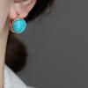 Retro Chinese Style Double-Sided Turquoise Clip-On Earrings for Women - Unique, High-End Design