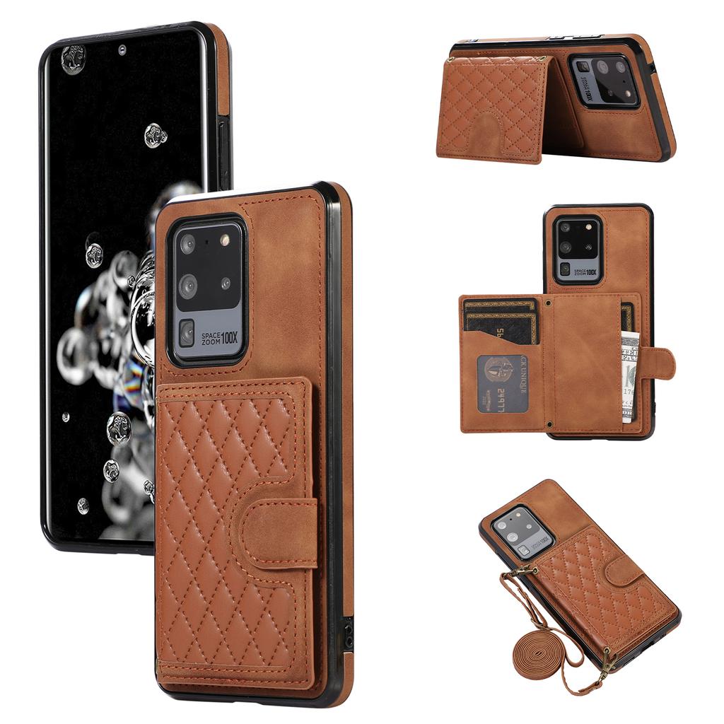 Phone Case for Samsung Galaxy S20 Ultra Card Holder TPU+PU Leather Kickstand Phone Cover