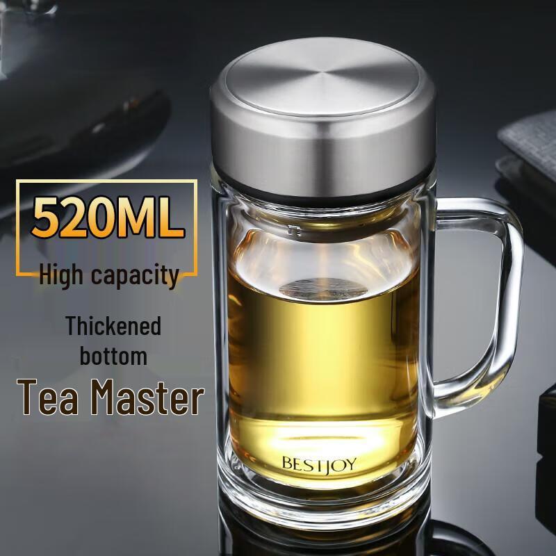 Fuguan Mingya Double-Layer Glass Tea Cup with Handle
