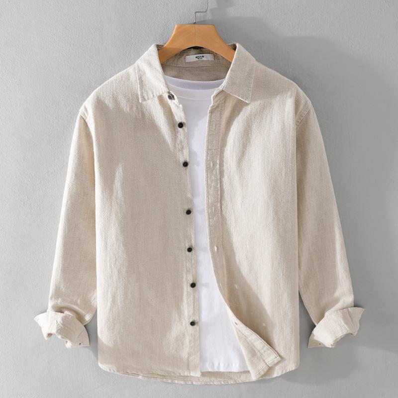Men's Ramie Long-Sleeve Shirt - Spring/Autumn Casual Loose Fit, Youth Classic Style (Model 9798)