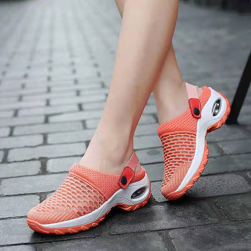 2025 new large size mesh women's shoes spring and summer daily sandals one pedal half drag mother shoes air cushion women's shoes