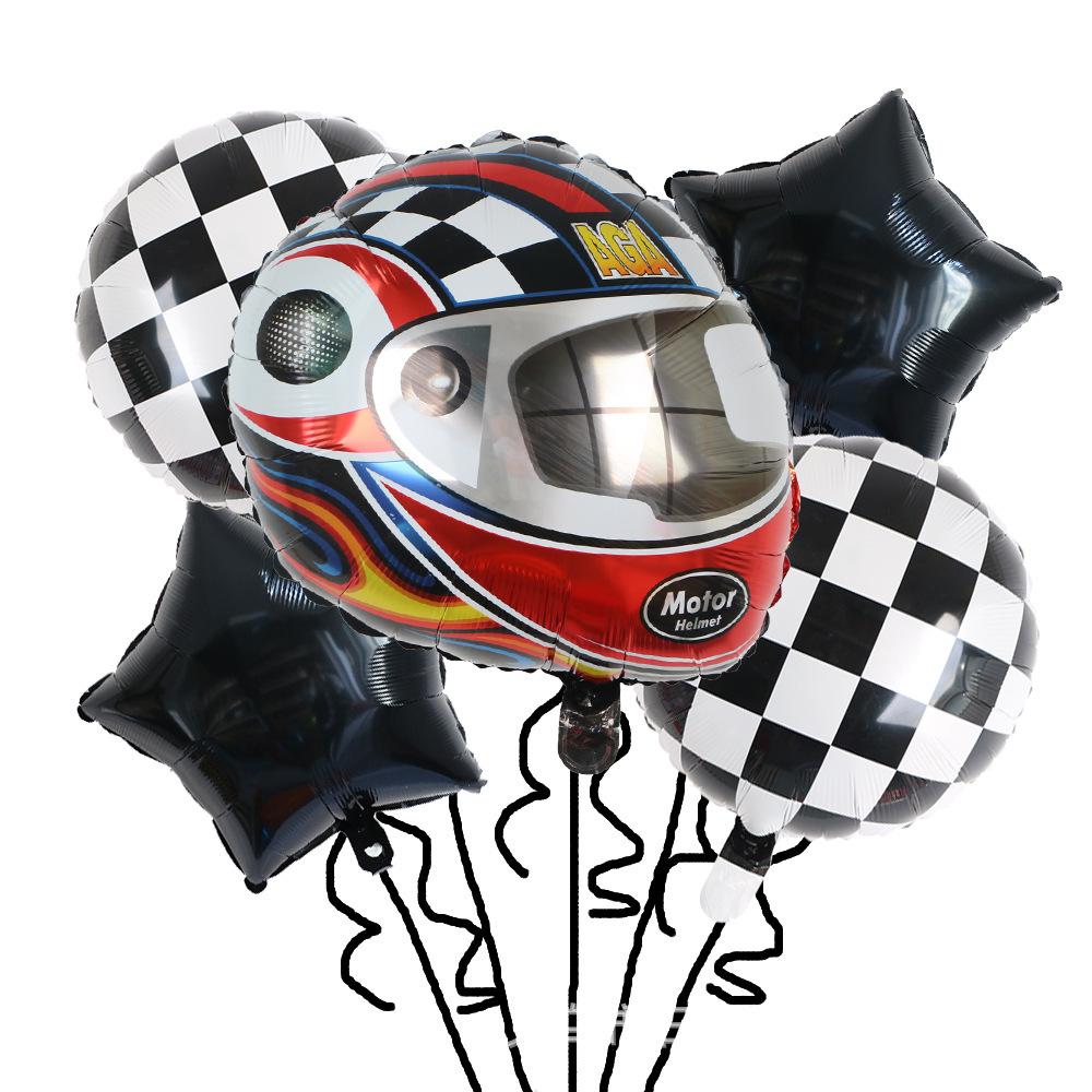 Tire Helmet Balloon 18 Inch Black And White Plaid Round Aluminum Film Balloon Racing Theme Party Decorative Balloon