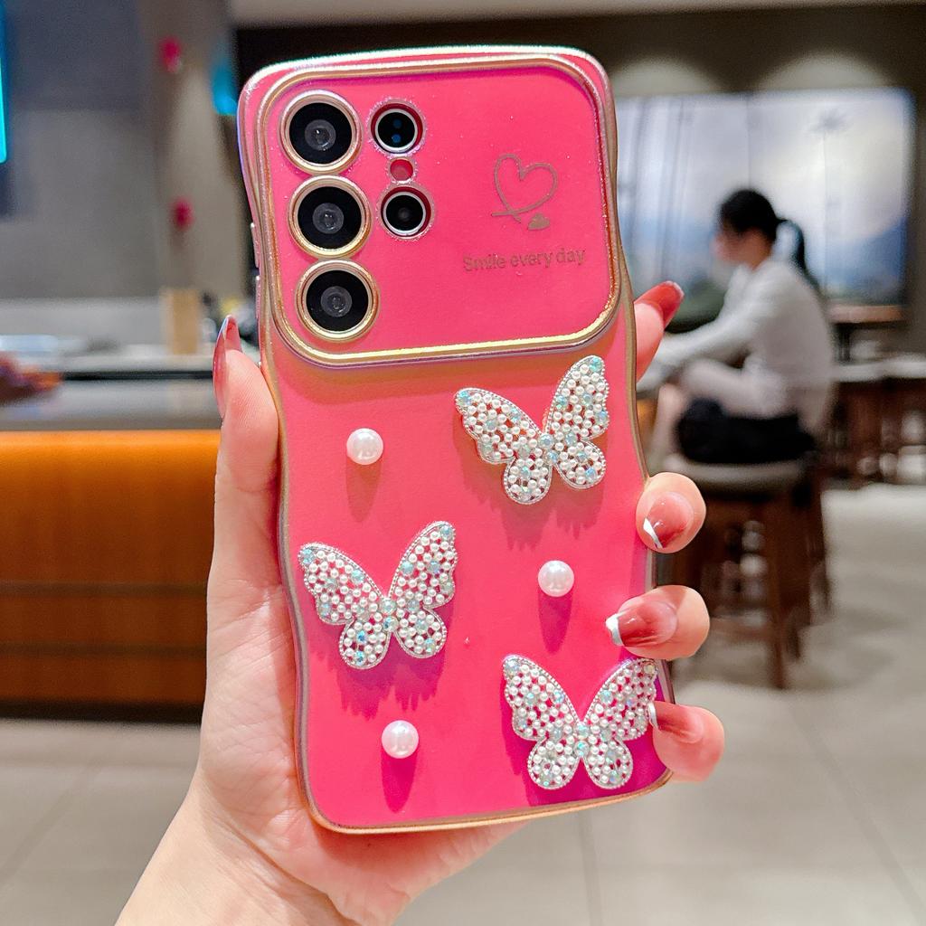 Husă Telefon Mobil Samsung S25edge Mătăsos Colorat Galvanizat S24 Ultra Val de Dragoste Perlă Fluture S23