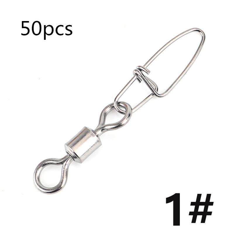 FTK Medidor de pressão 50 peças acessórios de pesca pique conector pino rolamento giratório mosquetão isca giratória equipamento