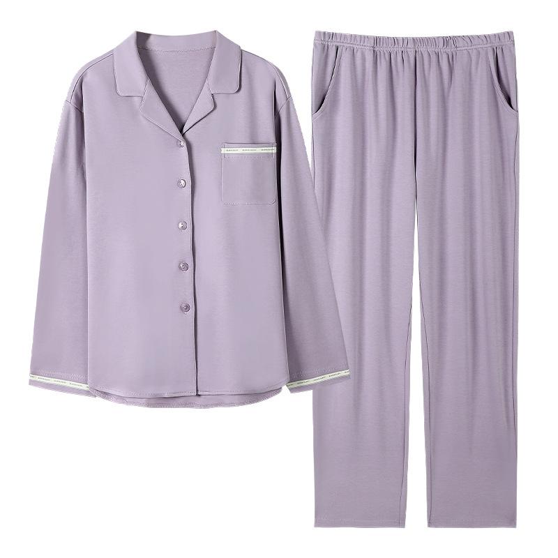 Pajamas for women, spring/autumn pure cotton long-sleeve 1011 new minimalist casual cardigan, women's loungewear set