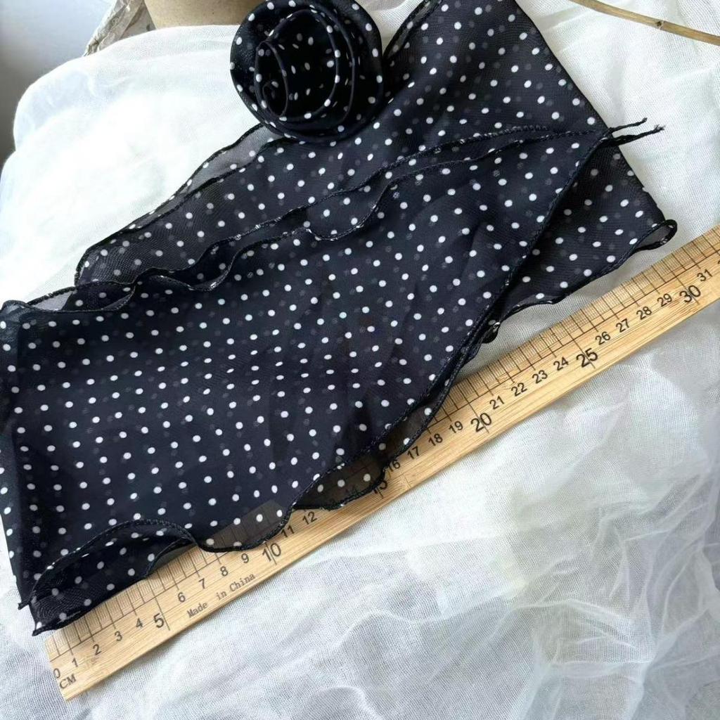 Y2K Black Polka Dot Rose Irregular Long Scarf - Sexy, Versatile Millennial Style for Bloggers