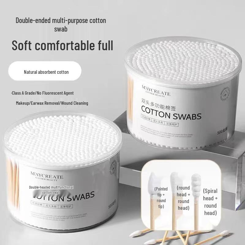 Wooden Cotton Swabs: Double-Ended for Ear Cleaning & Makeup, Disposable, Household Use