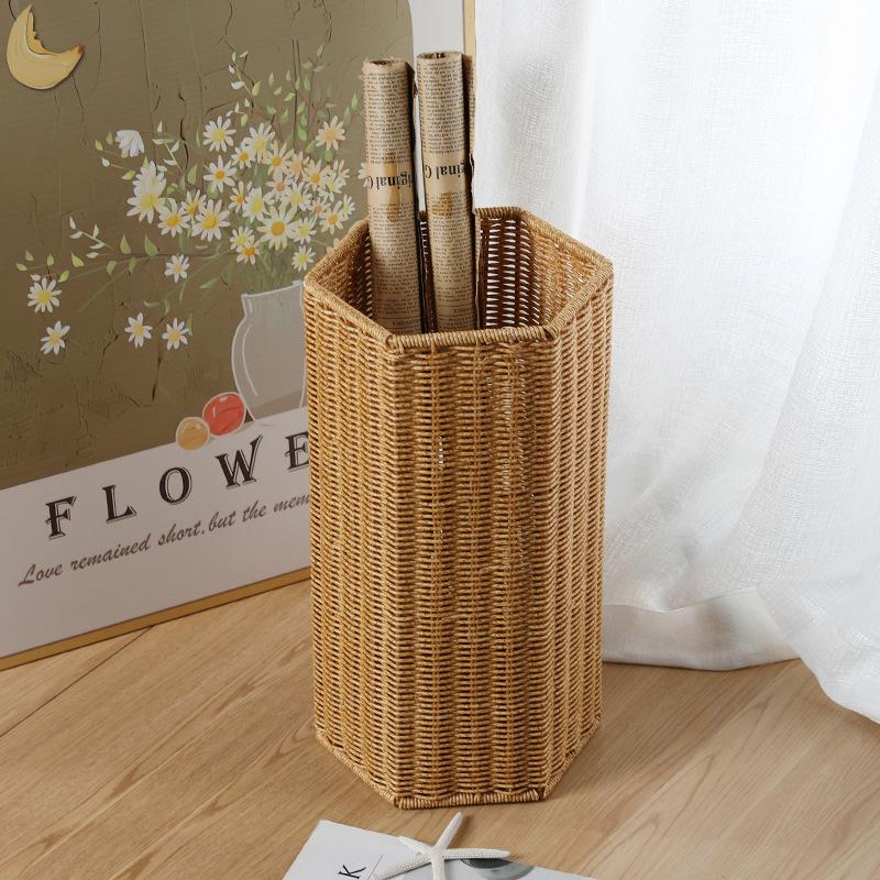 Aufbewahrungskorb im Rattan-Look, Mehrzweck, 3-in-1 für Regenschirmständer, Pflanzenübertopf & Yogamattenhalter, Nordische Heimdekoration
