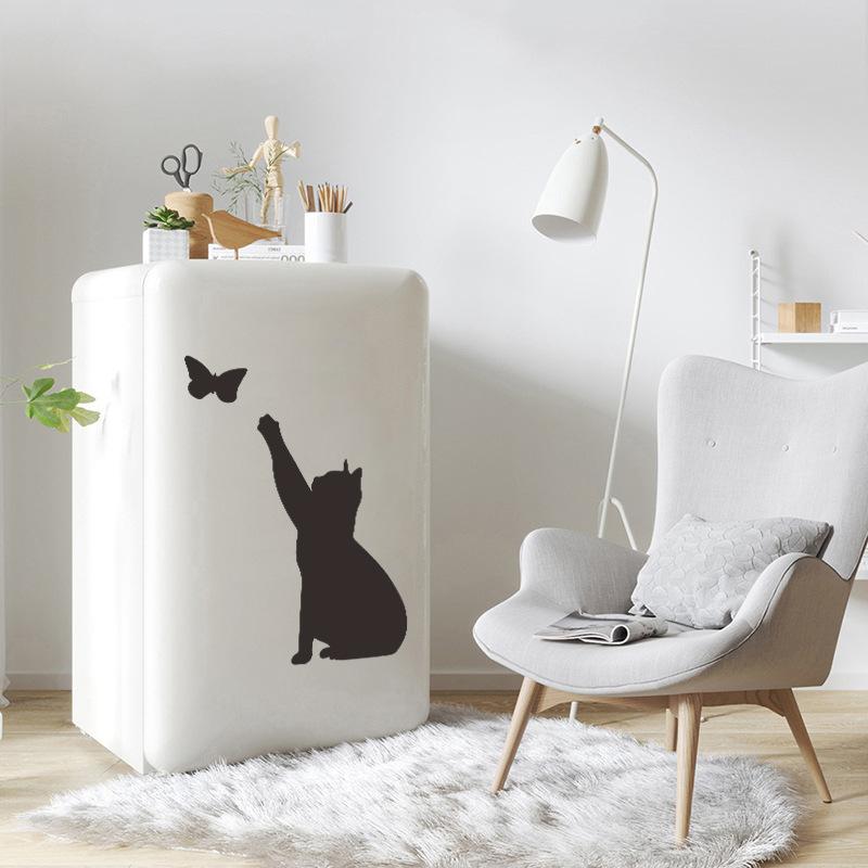Creative Artistic Solid Color Cat and Butterfly Wall Sticker for Bedroom Entryway Self-Adhesive Removable Decoration