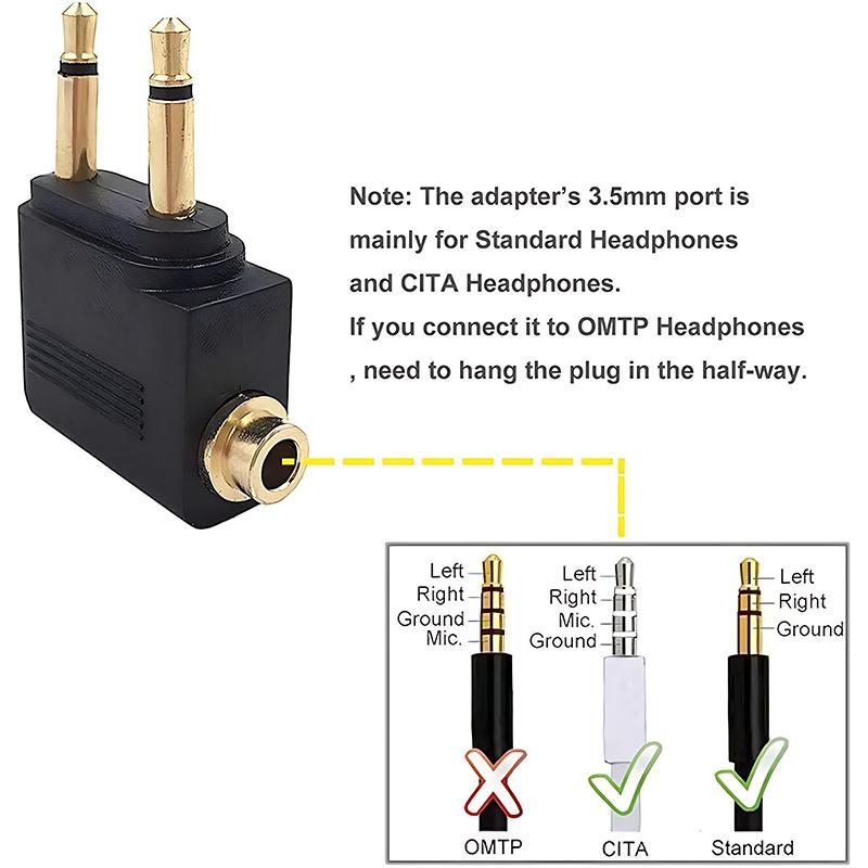 1-10 PEZZI Adattatore Audio per Aereo Spina AUX da 3,5 mm Convertitore Audio per Cuffie Auricolari da Aereo Per Cuffie da Viaggio Aereo Vendita all'Ingrosso
