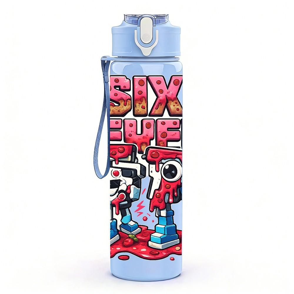 1PC Six Seven Comic Graffiti Design 750ml Color Plastic Sports Water Bottle Leakproof Flip Straw Lid Suitable for Sports Office Home Use