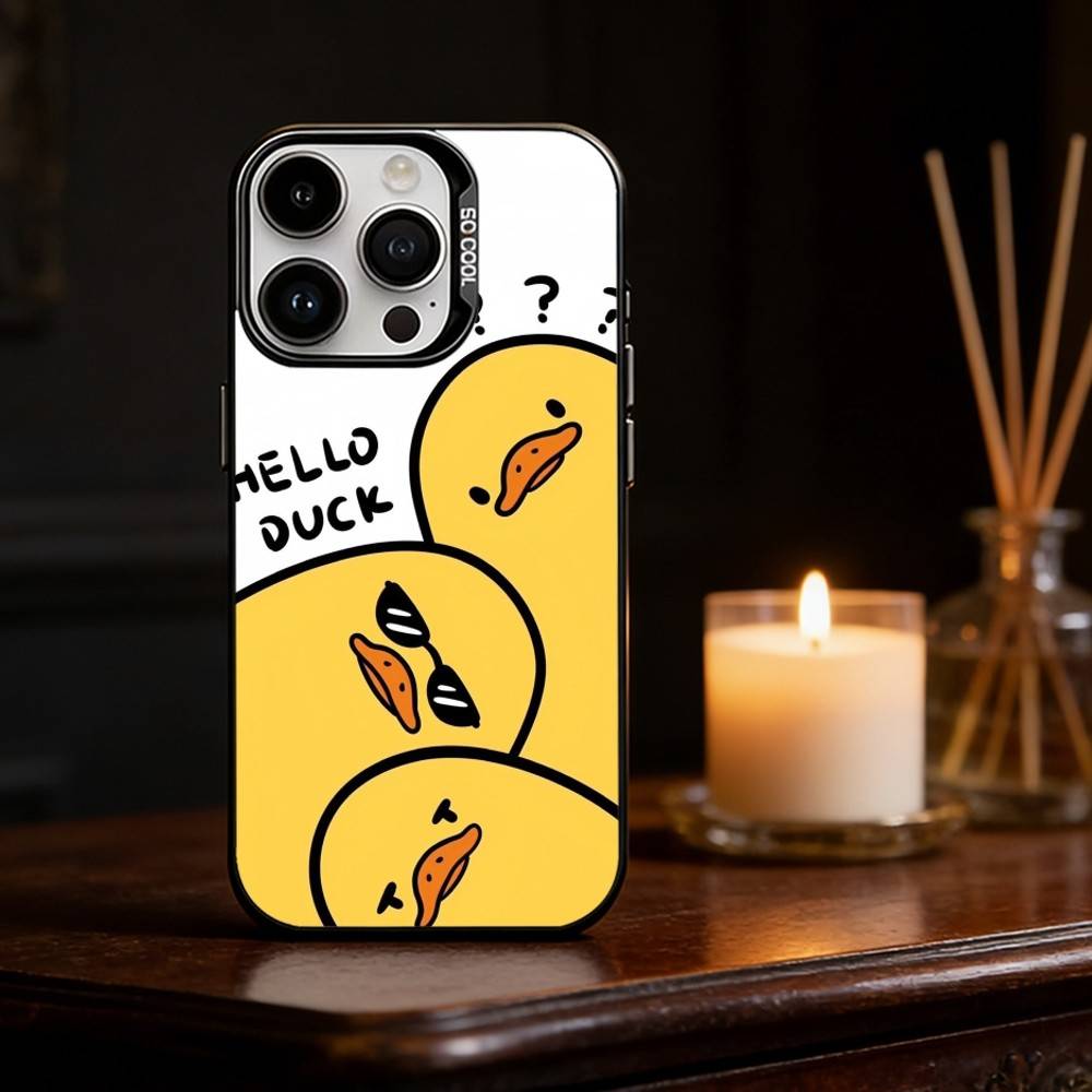 Yellow Duck Cute Phone Case For iPhone 17,16,15,14,13,12,11,Pro Max,Plus Candy Silver Cover