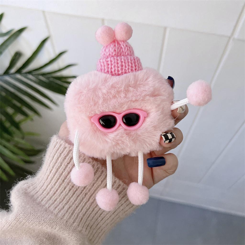 Plush Earphone Case Cute Sunglass Man Shape Drop Protection Earphone Protective Cover for IOS Earbuds 1 2 Universal