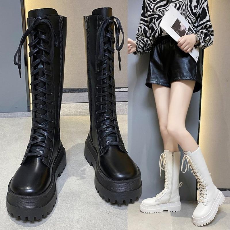 Thick-soled and Fitted, Cross-tied High Boots, Long-top New Women's Shoes