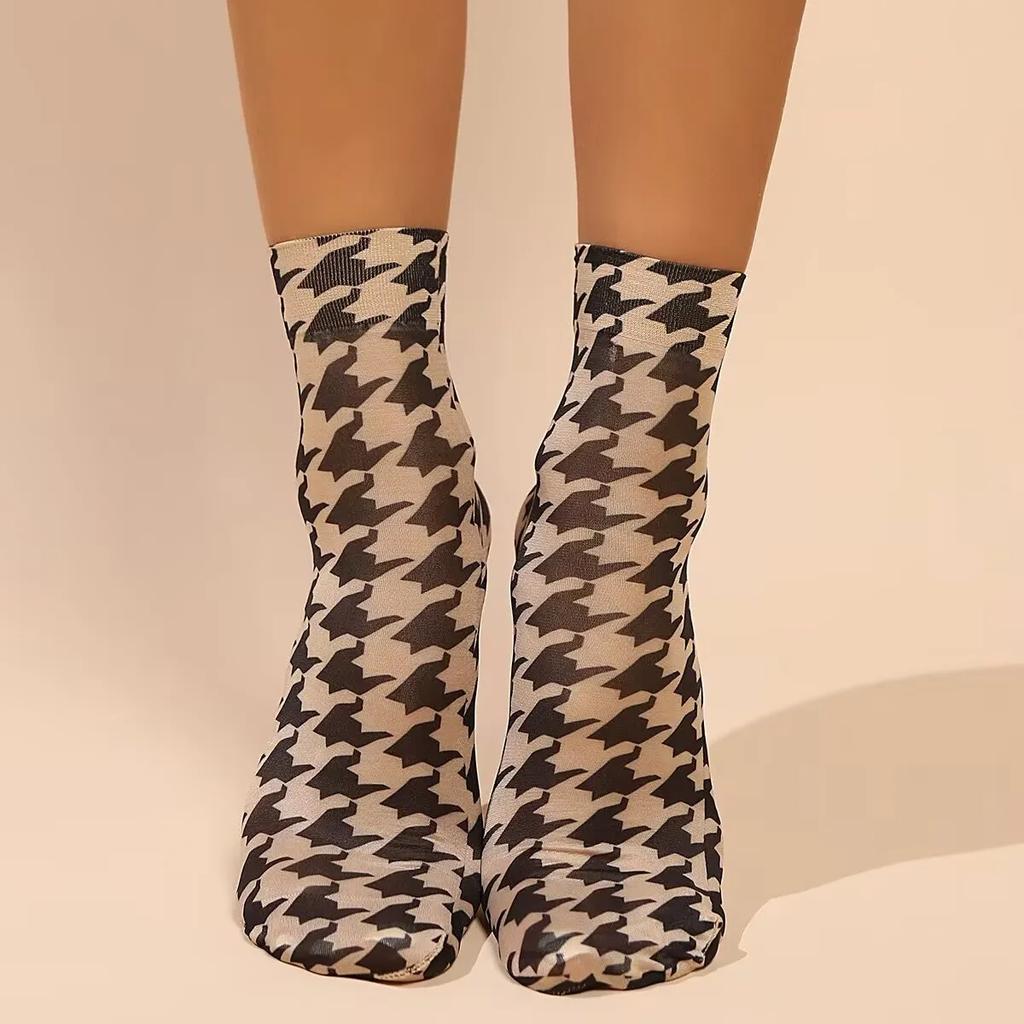 Leopard Large Flower Print Short Socks Summer Single Shoes Short Stockings High Elastic Comfortable Breathable Ultra-thin