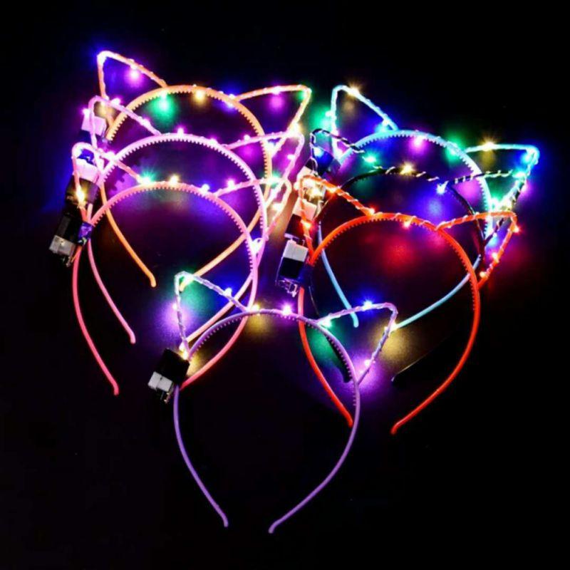 1Pcs Glowing Cat Ears Headdress Colorful Flash Garland Hairbands Women Girl LED Neon Birthday Wedding Party Supplies