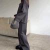 European & American Style Women's Solid Color Long Sleeve Wide Leg Pants Sweater Set