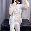 Pajamas Women's Summer Cool Ice and Snow Silk Short-sleeved Trousers Cardigan Simple Two-piece Set Simple Casual Loungewear