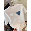 Pearl Heart Print Round Neck Women's Short Sleeve Top T Shirt Spring and Summer Luxury-style Women's Tops