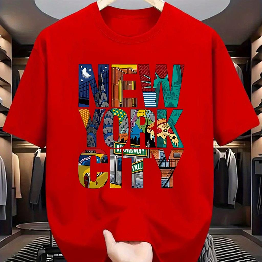 Summer Unisexs  Pure Cotton Casual Loose Fit Plus Size New York City Printed Comfortable Round Neck Short Sleeved Tshirt Top