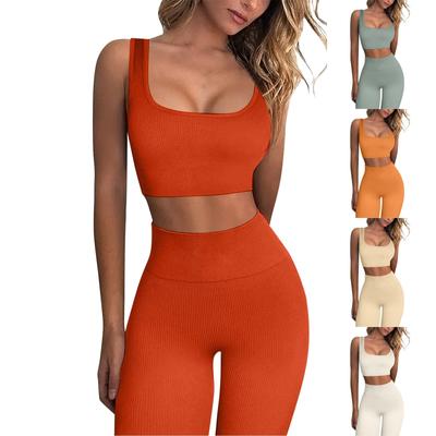 Women's Workout Set 2-piece Set Seamless Short Vest High Waist Shorts Yoga Clothing