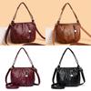 Solid Color Small Water Bucket Handbag Zipper Compartments Soft Pu Wear Casual