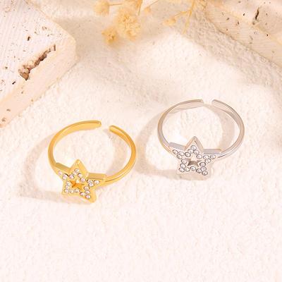 Women's Hollow Star Diamond Titanium Steel Open Ring - High-End Niche Fashion 