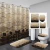 4Pcs Waterproof Shower Curtain Set Bathroom Curtain with Entrance Doormat Toilet Seat Cover Rug Anti-Slip Floor Mat Bath Decor